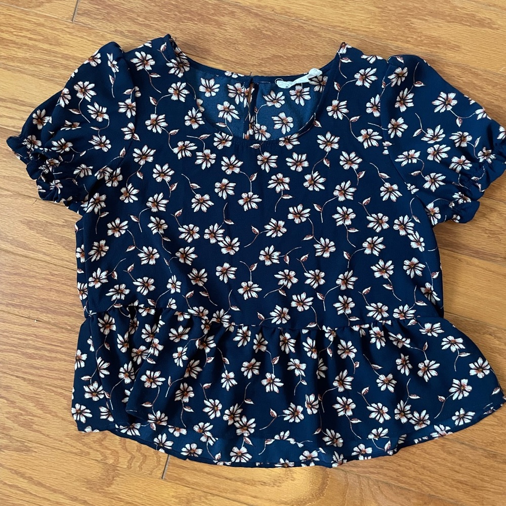 Hippie Rose Floral Short Sleeve Peplum Blouse